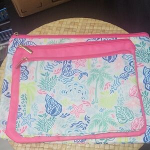 3 Tierd, Colorful Tropical Print Pouch with Pink Trim NEW